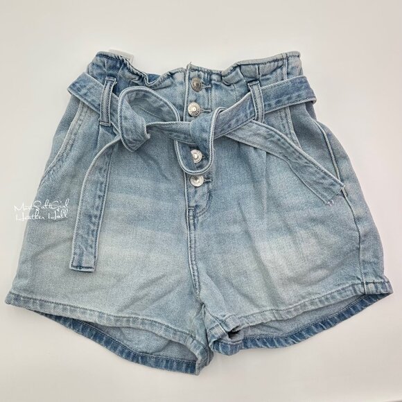 American Eagle Outfitters High-Waist Button Fly Belted Paperbag Denim Shorts - Picture 1 of 4